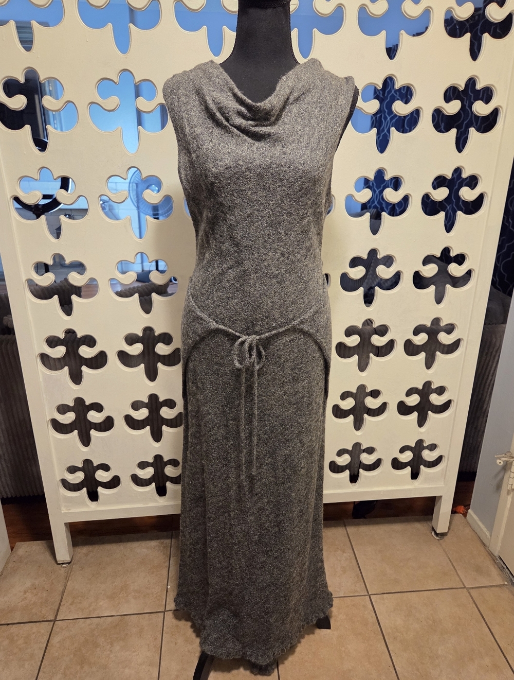 Express Cowl Neck Maxi Dress in Heather Gray with Specks of Silver